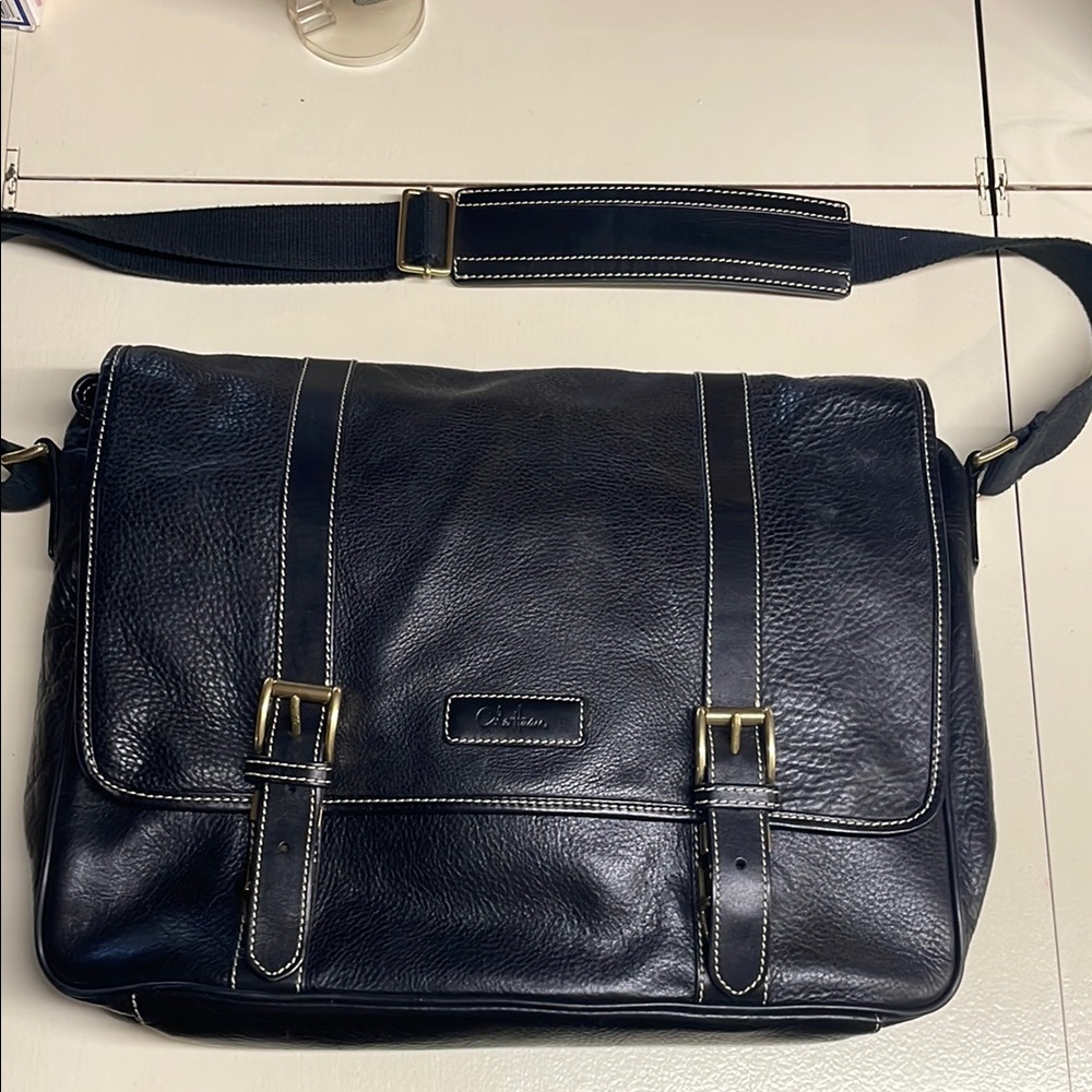 Cole Haan Black Messenger Bag with Adjustable Strap and Flap-Over Design